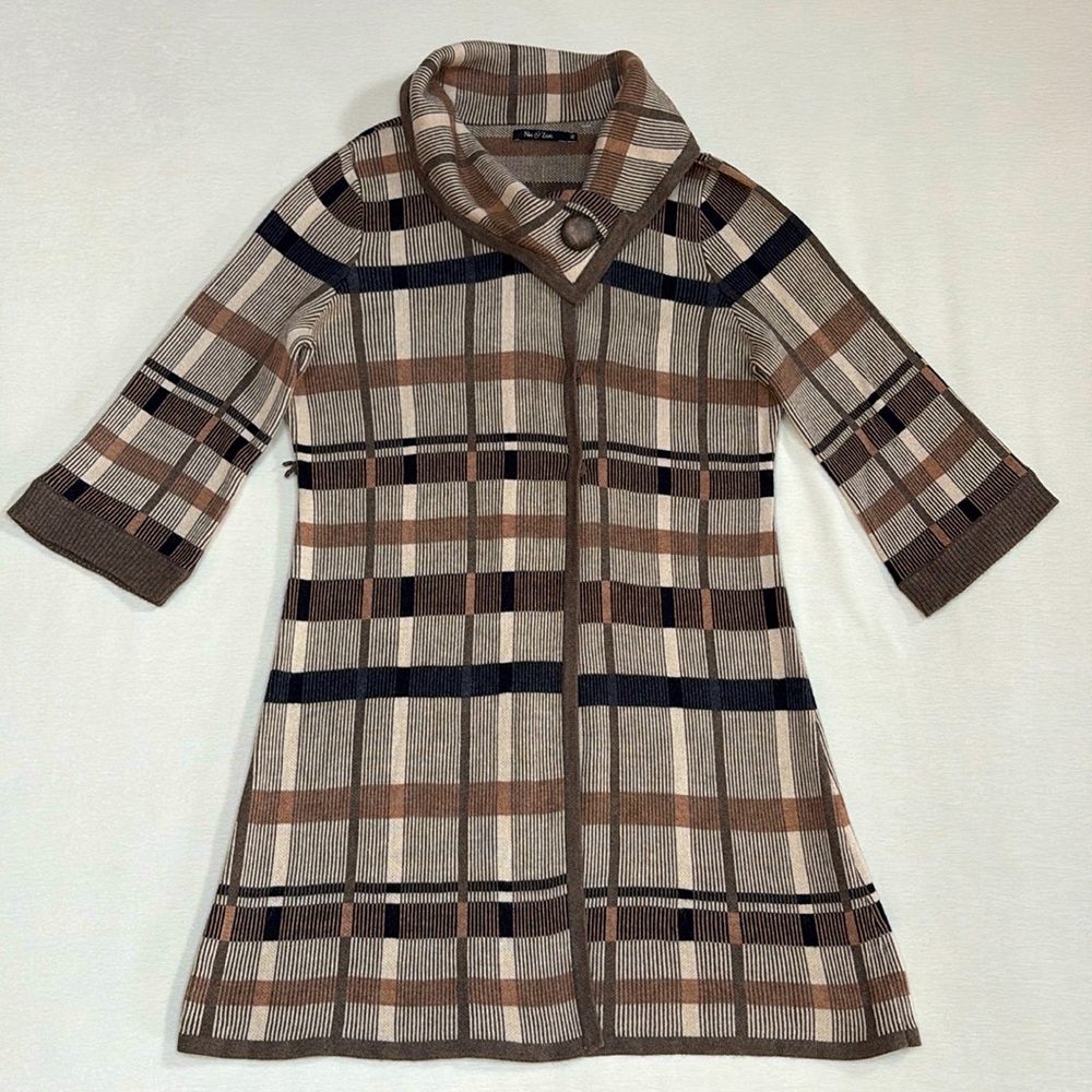 Nic + Zoe Knit Striped Silk Cotton Long Warm Cardigan Coat- Like new